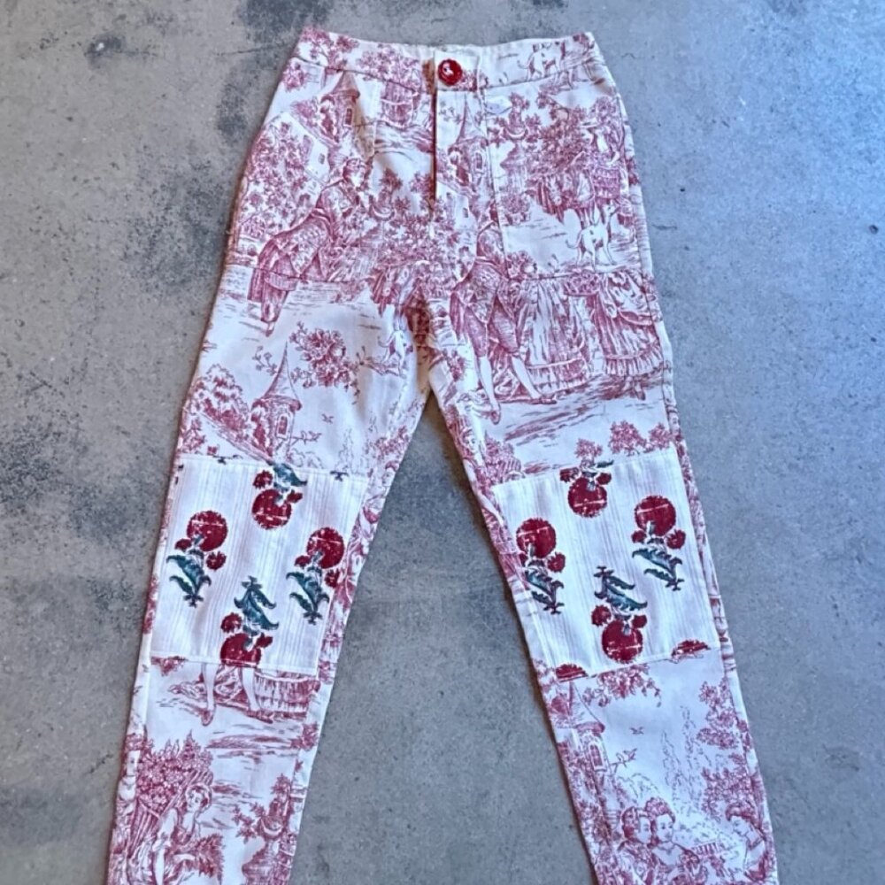 Vintage Printed patchwork white denim pants